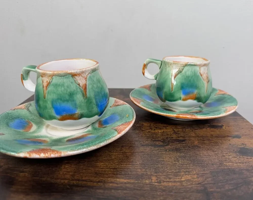 Vintage Set Of Two Hand painted Seyei Ceramic Tea/Coffee Cups With Saucers